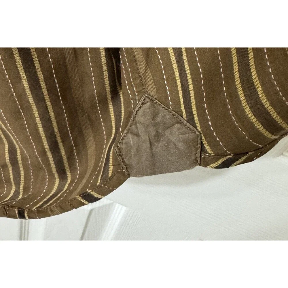Tommy‎ Bahama Mens Cotton Button Up Shirt Brown w/ Stipes Floral Trim - Xl